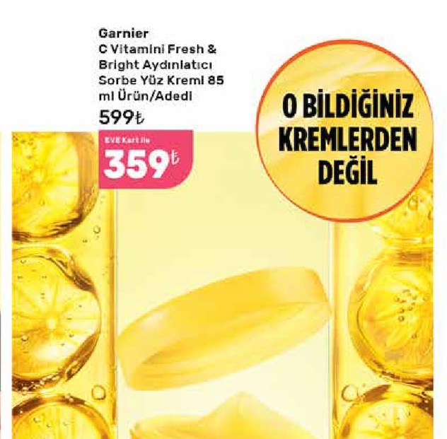Garnier C Vitamini Fresh & Bright Aydınlatıcı Sorbe Yüz Kremi 85 Ml Ürün/Adedi