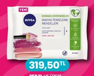 Nivea Doğada Çözünebilen Makyaj Temizleme Mendilleri Yüz & Göz Suya Dayanıklı Makyajı Çıkarır Kuru Ciltler 25 Adet