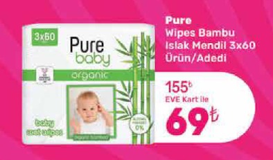 Pure Wipes Bambu Islak Mendil 3X60