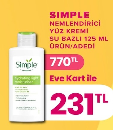 Simple Nemlendirici Yüz Kremi Su Bazlı 125 Ml