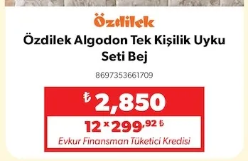 Özdilek Algodon Tek Kişilik Uyku Seti Bej