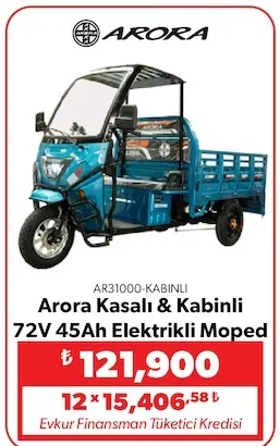 Arora Kasalı & Kabinli 72V 45Ah Elektrikli Moped