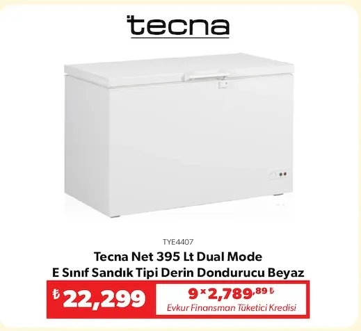 Tecna Net 395 Lt Dual Mode E Sınıf Sandık Tipi Derin Dondurucu Beyaz