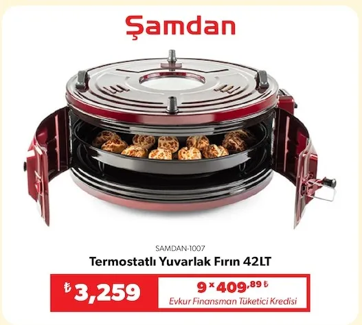 Şamdan Termostatlı Yuvarlak Fırın 42Lt