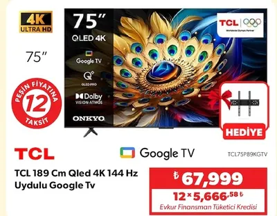 Tcl 189 Cm Qled 4K 144 Hz Uydulu Google Tv