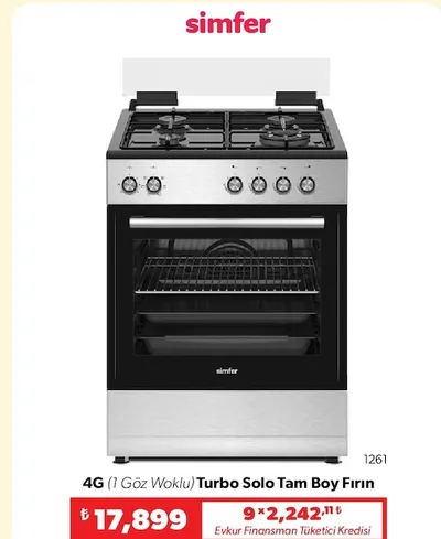 Simfer 4G (1 Göz Woklu) Turbo Solo Tam Boy Fırın