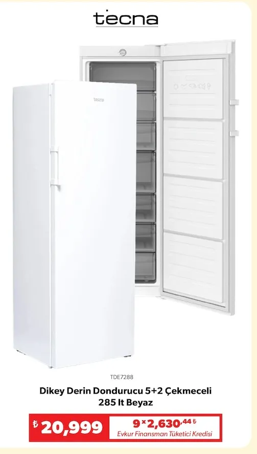 Tecna Dikey Derin Dondurucu 5+2 Çekmeceli 285 Lt Beyaz
