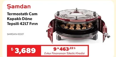 Şamdan Termostatlı Cam Kapaklı Döne Tepsili 42Lt Fırın