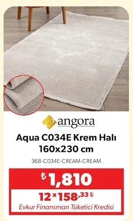 Angora Aqua C034E Krem Halı 160X230 Cm