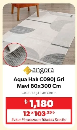 Angora Aqua Halı C090J Gri Mavi 80X300 Cm