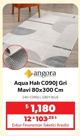 Angora Aqua Halı C090J Gri Mavi 80X300 Cm