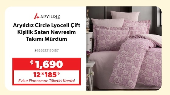 Aryıldız Circle Lyocell Çift Kişilik Saten Nevresim Takımı Mürdüm