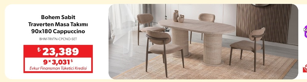 Bohem Sabit Traverten Masa Takımı 90X180 Cappuccino