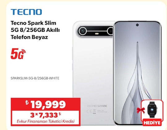 Tecno Spark Slim 5G 8/256Gb Akıllı Telefon Beyaz