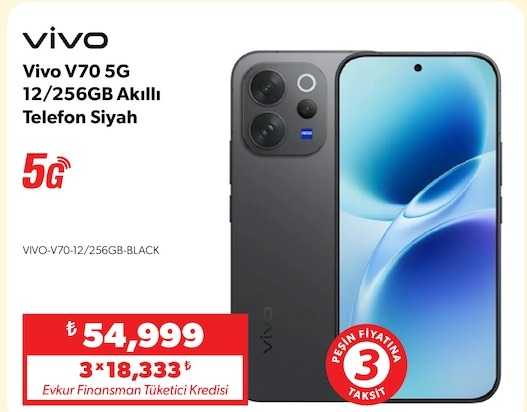 Vivo V70 5G 12/256Gb Akıllı Telefon Siyah