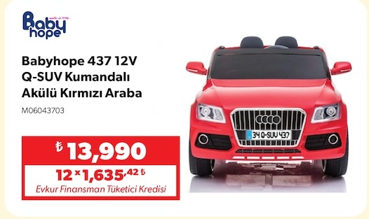 Babyhope 437 12V Q-Suv Kumandalı Akülü Kırmızı Araba