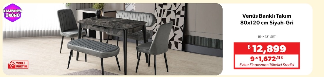 Venüs Banklı Takım 80X120 Cm Siyah-Gri