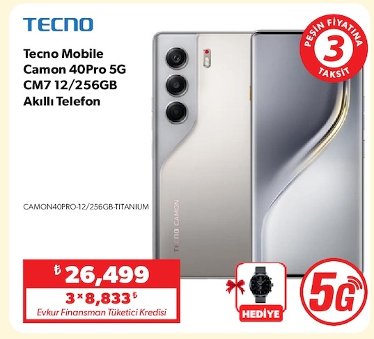 Tecno Mobile Camon 40Pro 5G Cm7 12/256Gb Akıllı Telefon