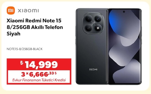 Xiaomi Redmi Note 15 8/256Gb Akıllı Telefon Siyah