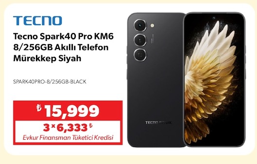 Tecno Spark40 Pro Km6 8/256Gb Akıllı Telefon Mürekkep Siyah