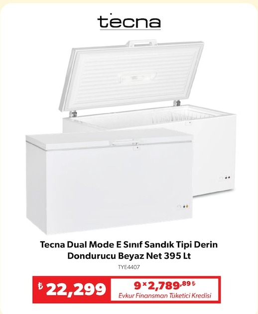 Tecna Dual Mode E Sınıf Sandık Tipi Derin Dondurucu Beyaz Net 395 Lt