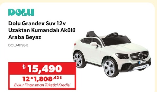 Dolu Grandex Suv 12V Uzaktan Kumandalı Akülü Araba Beyaz