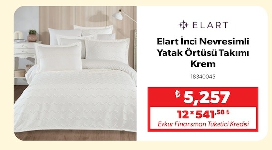 Elart İnci Nevresimli Yatak Örtüsü Takımı Krem