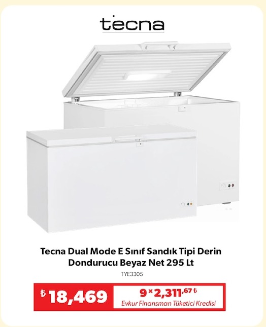 Tecna Dual Mode E Sınıfı Sandık Tipi Derin Dondurucu Beyaz Net 295 Lt
