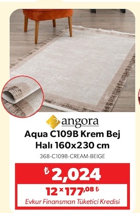 Angora Aqua C109B Krem Bej Halı 160X230 Cm