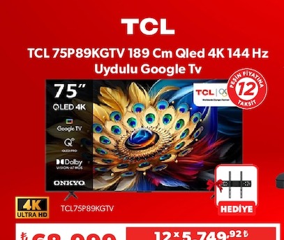 Tcl 75P89Kgtv 189 Cm Qled 4K 144 Hz Uydulu Google Tv