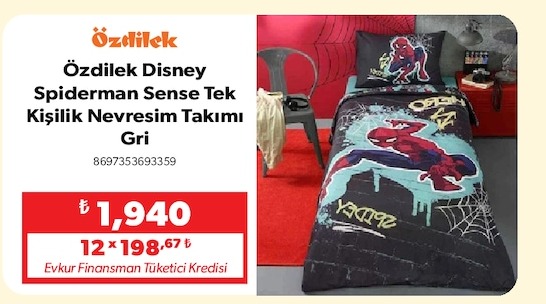 Özdilek Disney Spiderman Sense Tek Kişilik Nevresim Takımı Gri