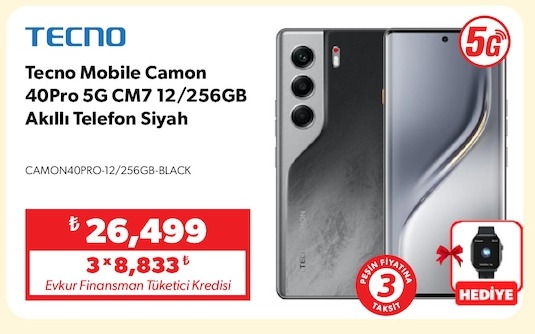 Tecno Mobile Camon 40Pro 5G Cm7 12/256Gb Akıllı Telefon Siyah