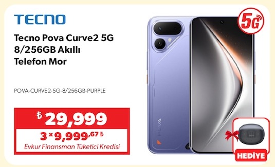 Tecno Pova Curve2 5G 8/256Gb Akıllı Telefon Mor