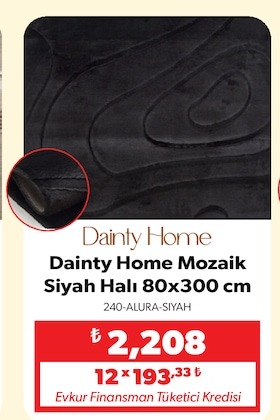 Dainty Home Dainty Home Mozaik Siyah Halı 80X300 Cm
