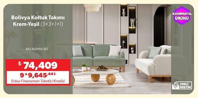Bolivya Koltuk Takımı Krem-Yeşil (3+3+1+1)