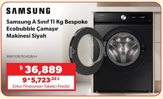 Samsung A Sınıf 11 Kg Bespoke Ecobubble Çamaşır Makinesi Siyah