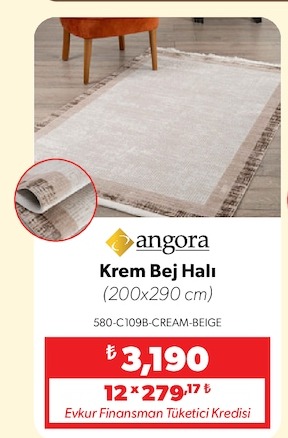 Angora Krem Bej Halı 200X290 Cm