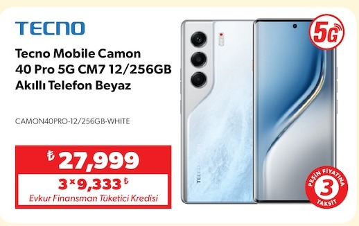 Tecno Mobile Camon 40 Pro 5G Cm7 12/256Gb Akıllı Telefon Beyaz