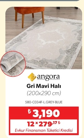 Angora Gri Mavi Halı (200X290 Cm)