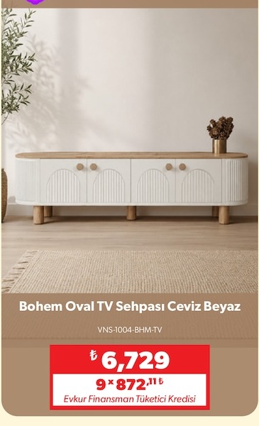 Bohem Oval Tv Sehpa Ceviz Beyaz