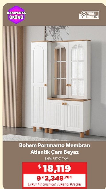 Bohem Portmanto Membran Atlantik Çam Beyaz
