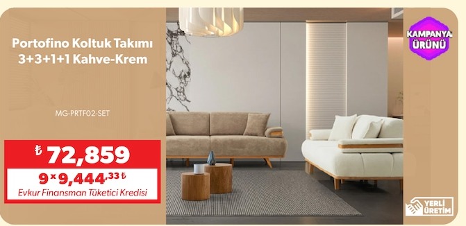 Portofino Koltuk Takimi 3+3+1+1 Kahve-Krem