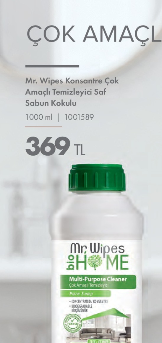 Mr. Wipes Konsantre Çok Amaçlı Temizleyici Saf Sabun Kokulu 1000Ml