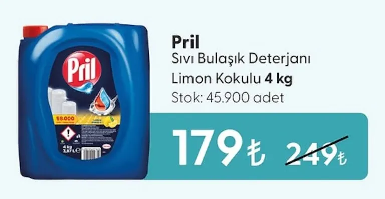 Pril Sıvı Bulaşık Deterjanı Limon Kokulu 4 Kg