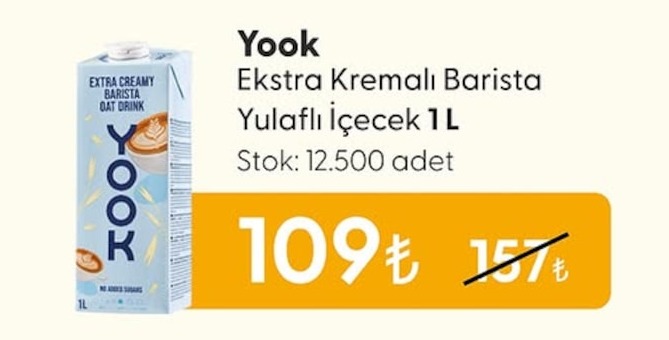 Yook Ekstra Kremalı Barista Yulaflı İçecek 1 L