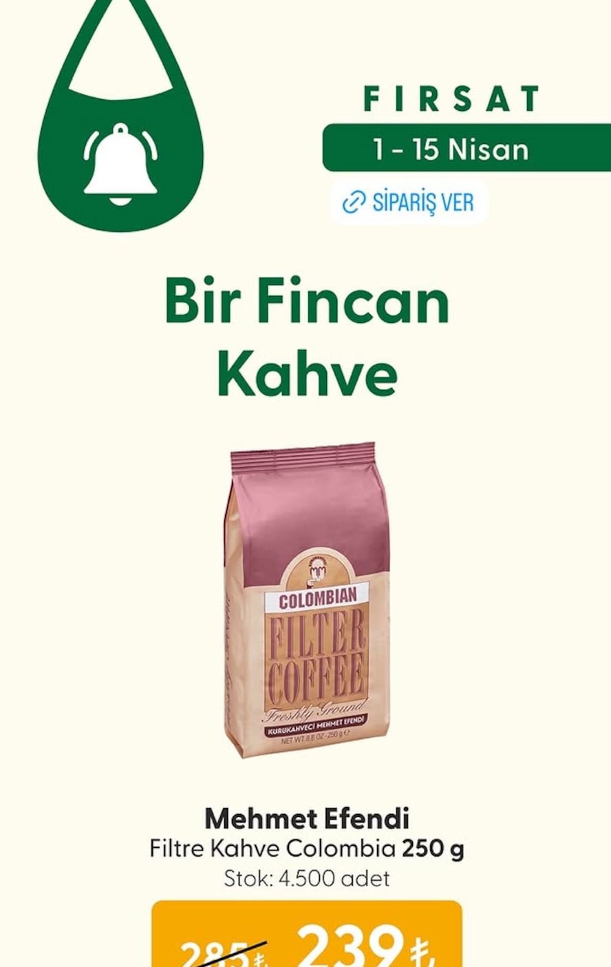 Mehmet Efendi Filtre Kahve Colombia 250 G