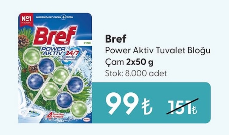 Bref Power Aktiv Tuvalet Bloğu Çam 2X50G