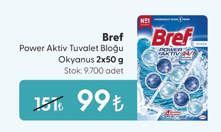 Bref Power Aktiv Tuvalet Bloğu Okyanus 2X50G
