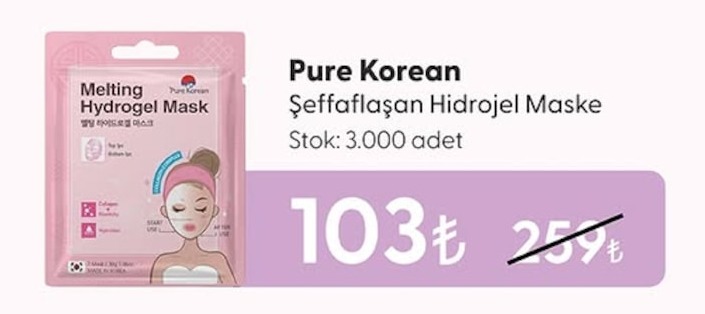 Pure Korean Saf Hidrojel Maske 1 Adet
