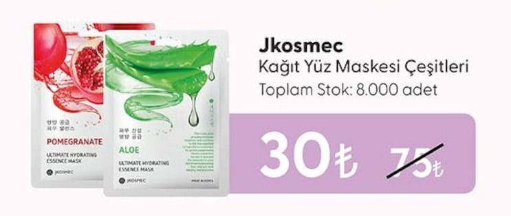 Jkosmec Kağıt Yüz Maskesi Çeşitleri 1'Li